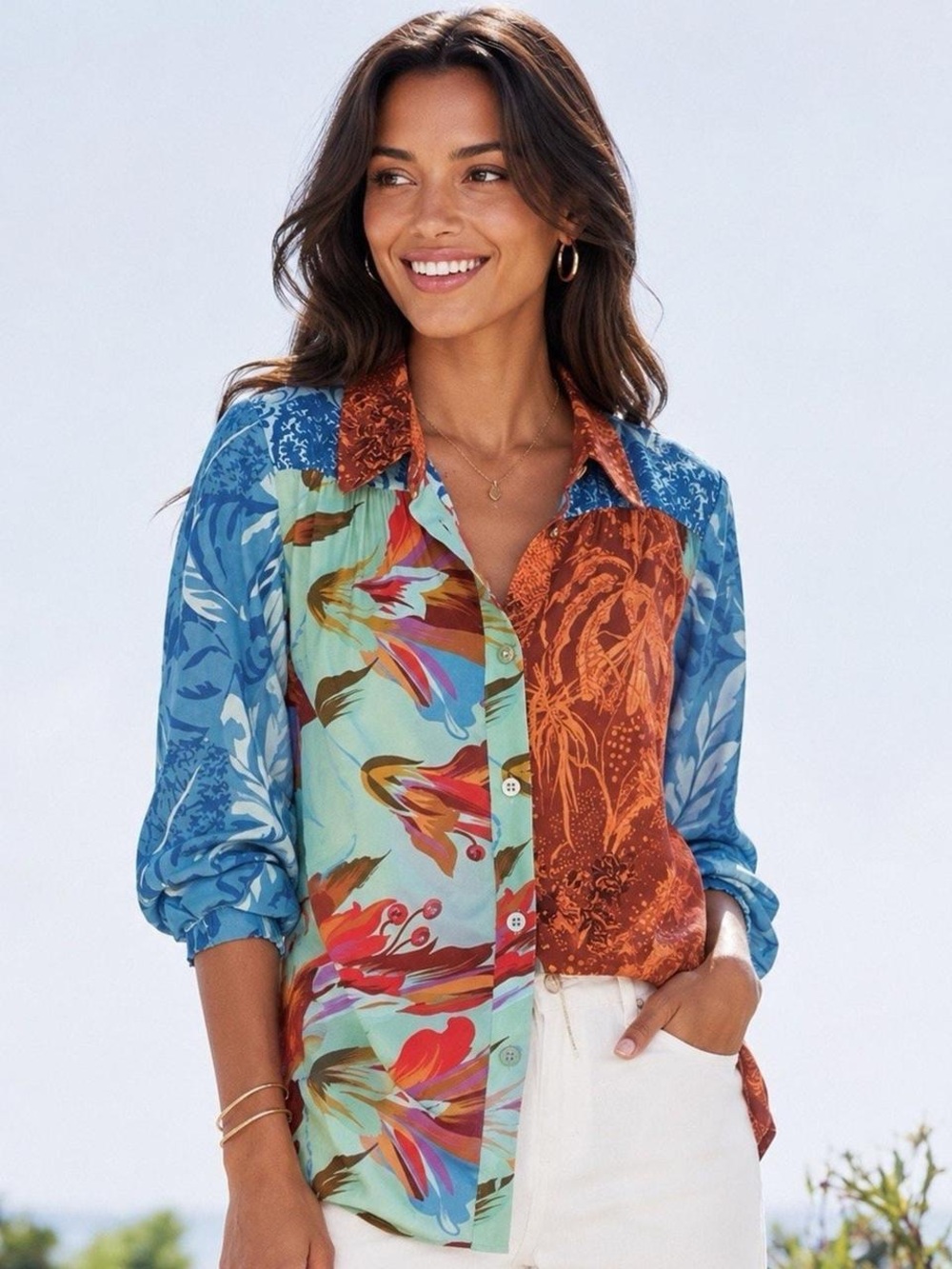Soft Surroundings Multicolored floral patchwork blouse